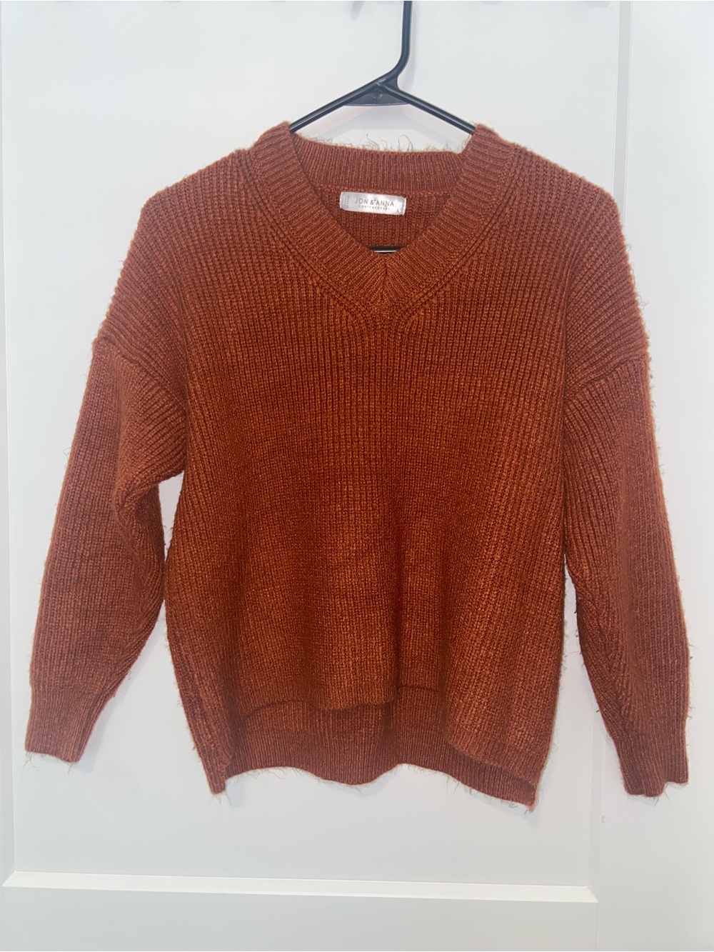 Cozy Rust Knit V-Neck Sweater